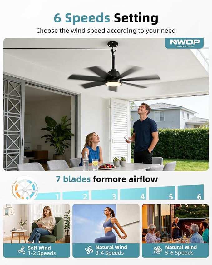 28 Inch Plug-In Outdoor Ceiling Fan with Lights and Remote, LED Gazebo Hanging Fan with Hook, 3CCT 3000K-6500K Dimmable Gazebo Fan, 6-Speed Quiet Ceiling Fan with Timer for Patio, Porch, Garage, Black