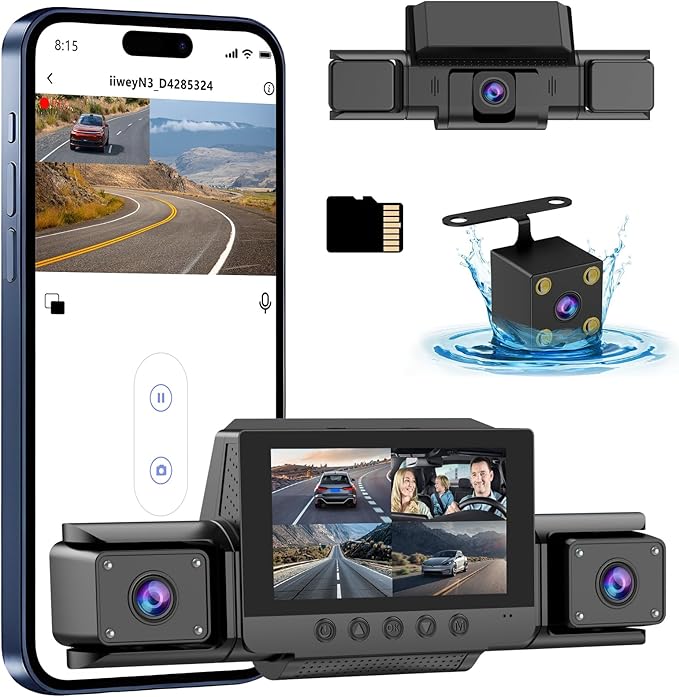 4 Channel Dash Cam 360° View,1080P Front and Rear Inside Left Right,Full HD Dash Camera for Cars,Included 32GB Card,Built-in 5G WiFi GPS & APP Control, 3" IPS Screen, 24H Parking Mode