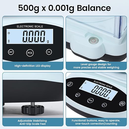 Lab Digital Scale 500g x 0.001g Analytical Balance Scale 0.001g Accuracy Precision Scientific Weighing Scale with Windshield for Laboratory Jewelry Chemistry