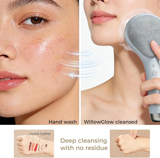 Face Scrubber, Thermal & Cooling Modes, Face Brush, Deep Pore Cleansing, Silicone Face Scrubber, Electric Sonic Vibrations, Facial Cleansing Brush, Waterproof Home Spa & Travel Skincare