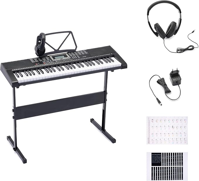 Amazon Basics Portable Electric Keyboard Piano with 61 Full Size Keys, Built-in Speakers, Songs for Learning, Digital Piano, Black
