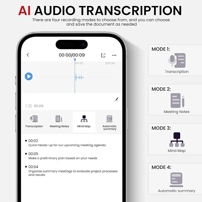 AI Voice Recorder,Magnetic Voice Recorder with Transcribe & Summarize Empowered by ChatGPT,Digital Voice Recorder for Lectures, Meetings, Calls,Portable Audio Recorder Support 107 Languages (Black)