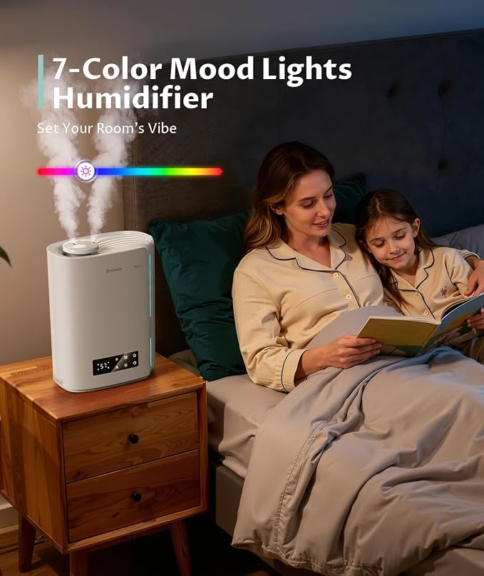 BREEZOME 6L Humidifiers for Bedroom Large Room & Essential Oil Diffuser, Ultrasonic Top Fill Cool Mist Humidifiers for Baby, Plants, Nursery Last up to 60 Hours, Smart Humidistat Control, Quiet, White
