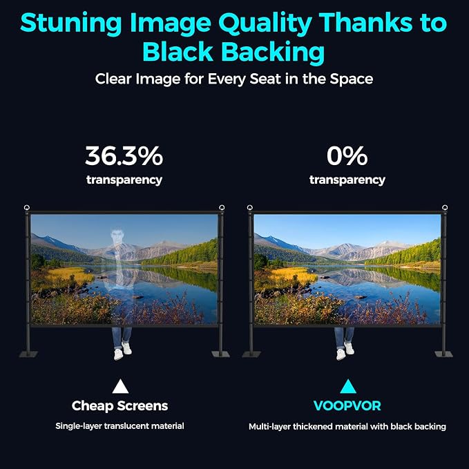 Outdoor Projector Screen with Black Backing - 120 inch Portable Projection Screen with Stand, 16:9 Wrinkle-Free Opaque Movie Screen with Carry Bag for Indoor Home Theater Backyard Cinema