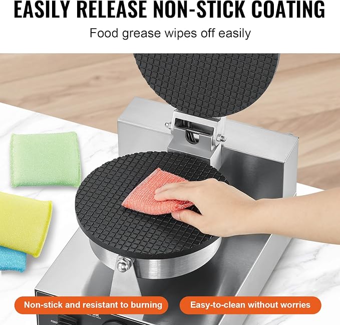 VEVOR Electric Ice Cream Cone Maker, Commercial 1230W Waffle Cone Machine, Non-Stick Stainless Steel Egg Roll Mold, with Temperature and Time Control, Handle, for Restaurant Bakery Snack Bar Family