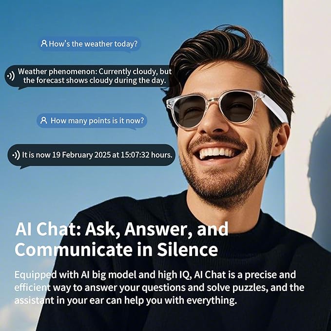 AI Smart Glasses, Bluetooth Translation Glasses for Men Women, Smart Audio Sunglasses with Real Time Translation(160+Languages), Photochromic Lenses, Music Blue Light Glasses for Travel Business-C