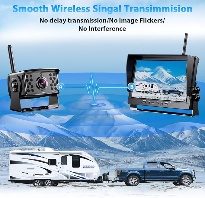 eRapta HD 1080P 10" Wireless Backup Camera System 10-inch for RV Truck Trailer Van Quad Split Monitor with Recording, IP69 Waterproof Rear View Side View Cameras, Digital Signal Parking Lines AWX103