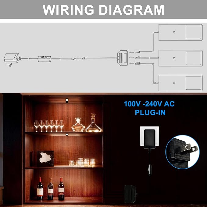 Under Cabinet Lights, 15W Plug in Linkable LED Dimmable Hardwire Under Cabinet Lighting for Counter Closet Bookshelf Shelf, 0.28 inch Ultra Thin, 3000K/4000K/5000K, 3-in-1, Black, ETL