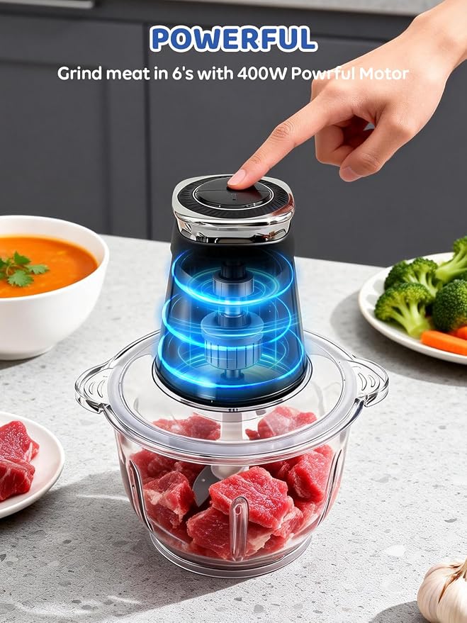 Food Processor, 500W Electric Food Chopper with 2 Bowls (10 Cup+5 Cup) & 2 Bi-Level Blades&, Small Meat Electric Grinder Processor for Meat, Vegetable, Onion, Garlic, Nuts, and Baby Food