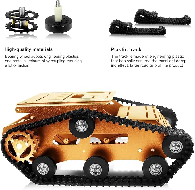 Tank Car Chassis with Encoder Motor, Shock Absorbing Robot Chassis Full-Metal Robotic Moving Platform Track for RaspberryPi Arduino Jetson Microb DIY Maker Smart Robot Car Learning Kit