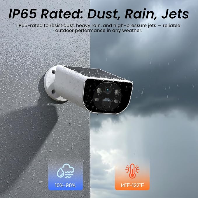 Cinnado Security Cameras Wireless Outdoor-2.4 GHz Wi-Fi Cameras for Home Security, Battery Powered with Built-in Solar Panel, 2K Color Night Vision, Human Detection, TF Card & Cloud Storage, S1 1 Pack
