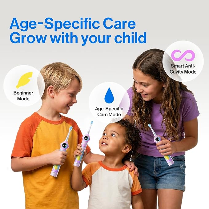 usmile Q30 Kids Sonic Electric Toothbrush, Voice-Guided Full-Mouth Coaching, Missed Spot Alerts & Smart App Reports, Extra-Soft Brush Heads, USB-C Rechargeable, IPX8 Waterproof (Ages 3–12, Purple)