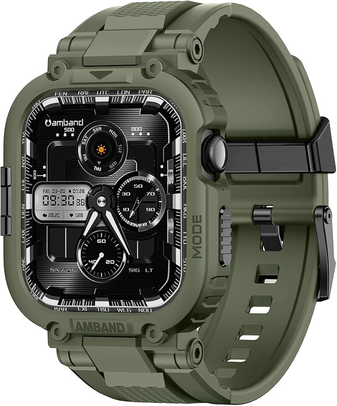 amBand Compatible with Apple Watch Series 11/10 42mm Bands Case for Men Women, M1 Sport Rugged Heavy Duty Protective Cover Tactical Strap Military Protector Bumper for iWatch Accessories - Army Green