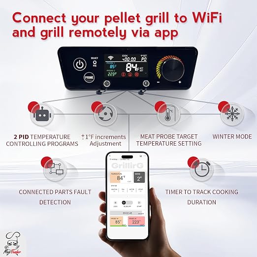 PID WiFi Pellet Trapezoidal Grill Controller Replacement for Pit Boss Copper (Austin XL 1000, Classic 700, Lexington 500) – App Wireless Control Thermostat Board (Replaces CAT-02-PG-AMP)