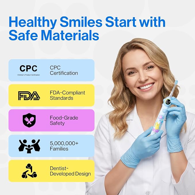 usmile Q30 Kids Sonic Electric Toothbrush, Voice-Guided Full-Mouth Coaching, Missed Spot Alerts & Smart App Reports, Extra-Soft Brush Heads, USB-C Rechargeable, IPX8 Waterproof (Ages 3–12, Blue)