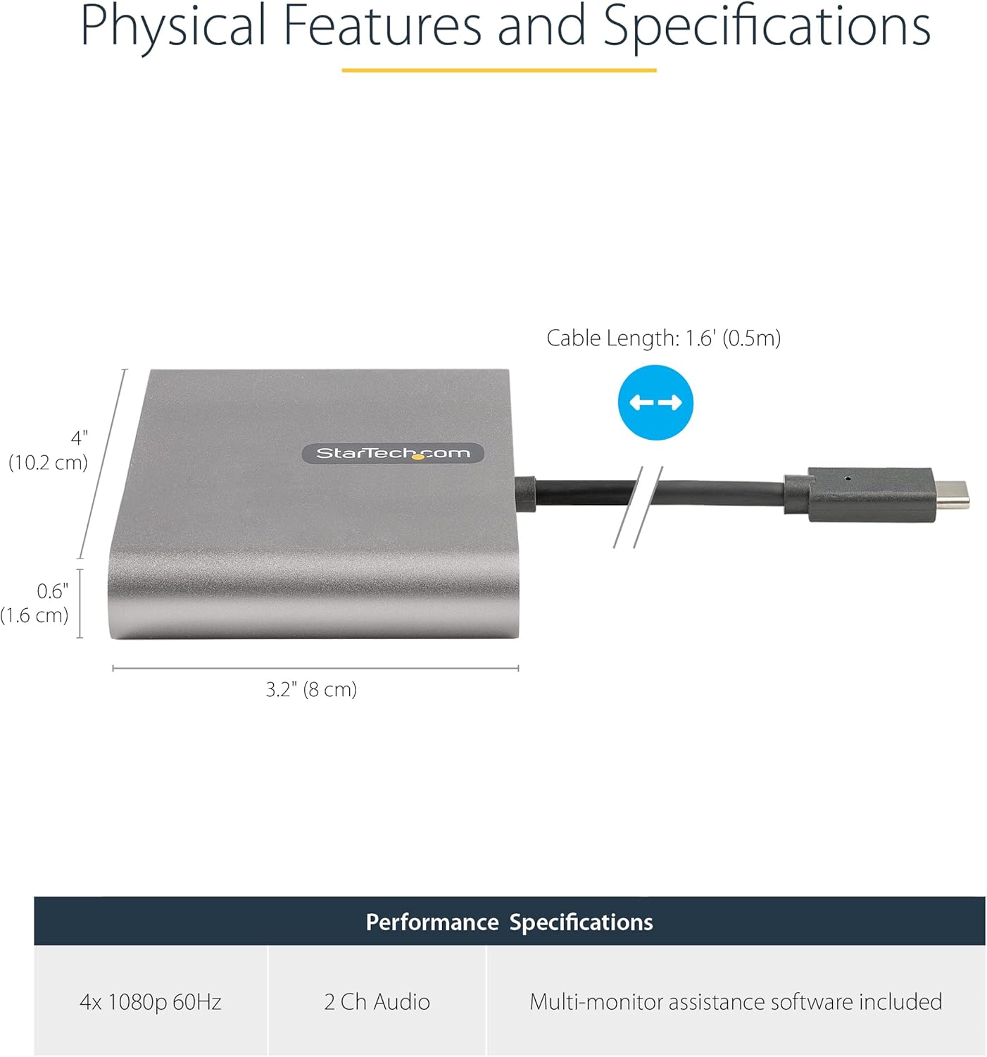 StarTech.com USB C to Quad HDMI Adapter, USB-C to 4x HDMI Monitor Converter for Windows, TAA (no support for macOS/ChromeOS/Linux)