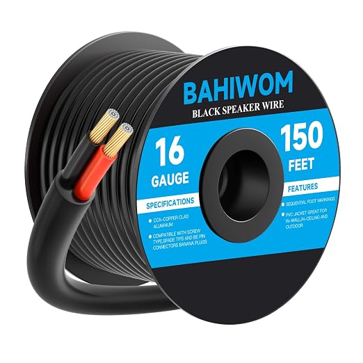 16 Gauge Speaker Wire 150 Feet CL3 Related CCA Black Cable with 2 Conductors for Outdoor Direct Burial Backyard Garden Home Car in-Wall Speaker