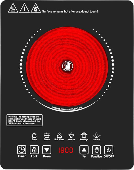 Single Burner Electric Cooktop,110V 1800W Electric Stove Top with LED Touch Control,9 Power Levels, 3 hTimer, Safety Lock,single burner cooktop Overheat protection