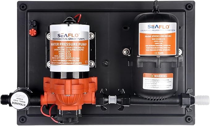 SEAFLO 33 Series Water Pump and Accumulator Tank System - 115V, 3.3 GPM, 45 PSI, 0.2-Gallon Tank | Reduces Cycling | For Marine, RV, Off-Grid, and Home Use | 4-Year Warranty