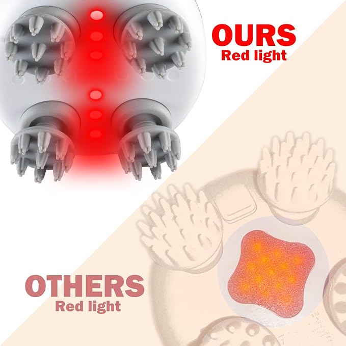 Electric Scalp Massager with red Light Therapy,Waterproof Head Massager with 108 nodes,4 Modes,Wireless Charging to Relieve deep Tissue Pressure