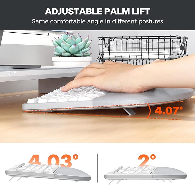 MEETION Ergonomic Keyboard and Mouse, Wireless Keyboard with Vertical Mouse, Split Curved Keyboard with Wrist Rest, Natural Typing Full Size for Windows/Mac/PC/Laptop, Gray