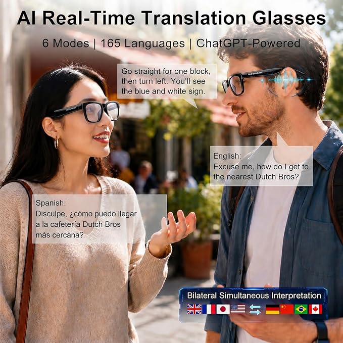 OhO sunshsine AI Glasses, Bluetooth Audio Sunglasses with 10H Playtime, ChatGPT Translation & Water Resistant Open Ear Glasses