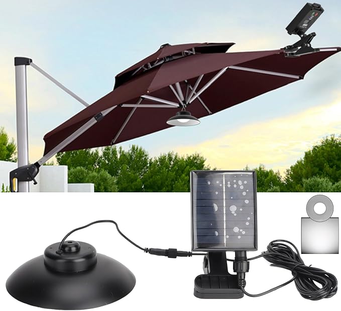 Upgrade Umbrella Solar Lights 12 Hours Working Party Patio, LED Outdoor Solar Lights for Patio,Remote Control (White Light)