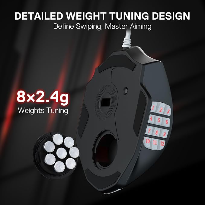 Redragon M908 Impact RGB MMO Gaming Mouse, Optical Wired Ergonomic Mouse with Max 24,000 DPI, High Precision, 18 Programmable Macro Shortcuts, Comfort Grip, Black & White
