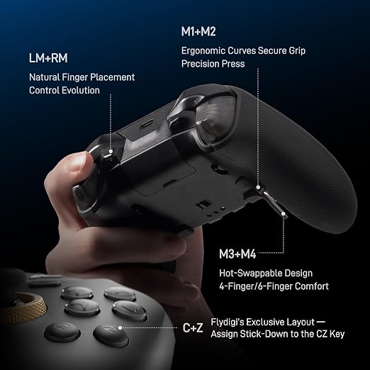 FLYDIGI Vader 5 Pro PC Controller, FORCEFLEX Joysticks, 3ms Ultra-Low Latency, FORCESWITCH Triggers, 8 Extra Buttons, Triggers & Grips Vibration, 1000mAh Battery, PC/NS/Android/TV