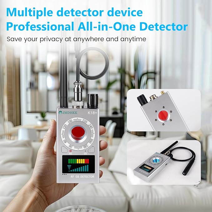 JMDHKK Hidden Camera Detector, Spy Camera Finder, Bug Detector, Magnetic Field Sensor, Listening Device Detector – Privacy Protection Tool for Home, Office, Hotel, and Travel Security(Silver)