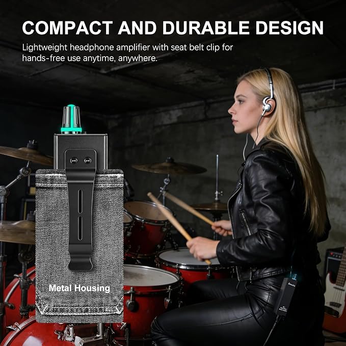 P2-Pro Portable in Ear Monitor Amplifier, Headphone Amp with XLR/TRS Inputs 3.5mm Output, Headphone Amplifier with Durable Belt Clip, Stereo/Mono Switch for Drummers, Guitar, Keyboardists