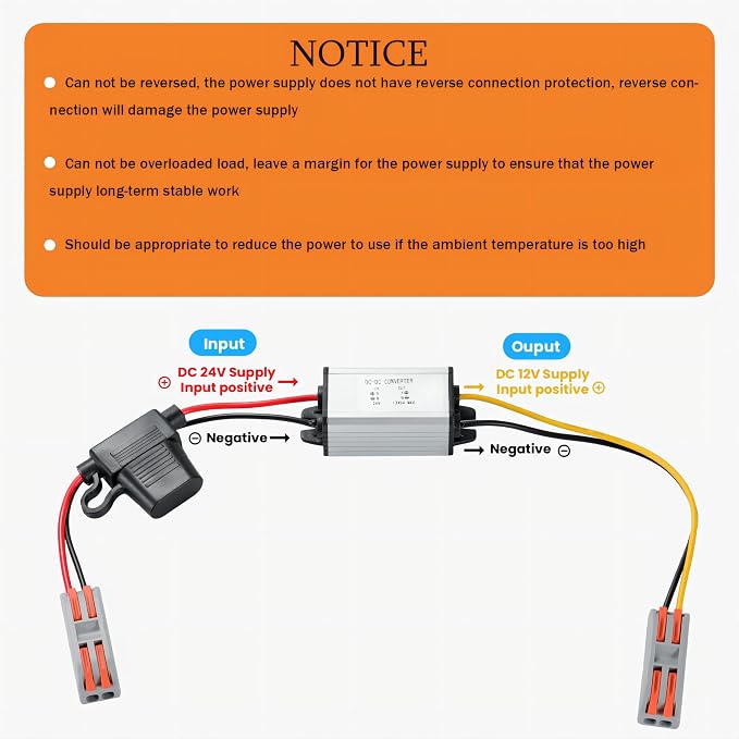DC 24V Step Down to 12V 5A 60W DC Buck Converter Power Transformer Supply for Golf Cart Vehicle etc