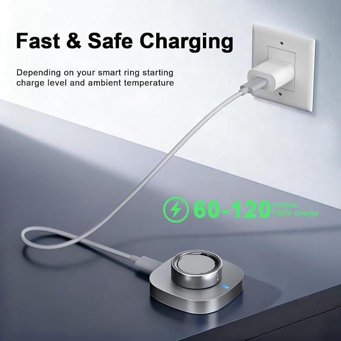 Charger Compatible with Aura-Ring Gen 4 Size 15,Fast Safe Charging Dock and USB-C Cable,Silver Gray