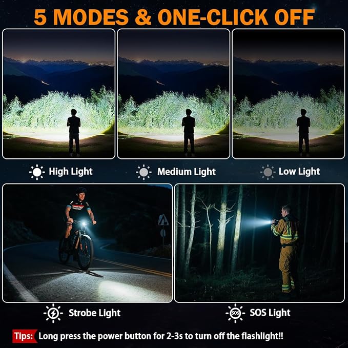 3Pack Rechargeable Flashlights High Lumens 9900FL, LED Flashlight Rechargeable with LCD Digital Display, 5Modes Adjustable Flash Light, Super Bright Flashlight Powerful, Tactical Flashlights for Home