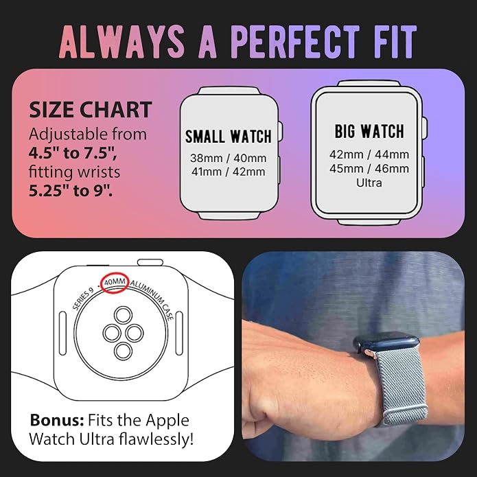 Braxley Bands for Apple Watches - Stretchy and Washable - Adjustable with Apple Watch Bands for Women & Men - Compatible with Apple Watch Series SE Ultra 9 8 7 6 5 4 3 2 1