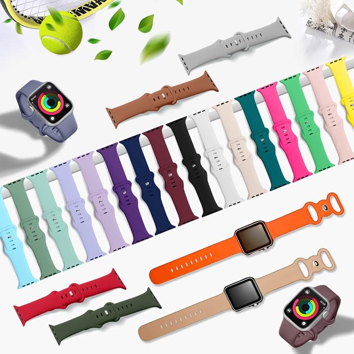 24 Pack Sport Band Compatible with Apple Watch Bands 38mm 40mm 41mm 42mm 44mm 45mm 46mm 49mm for Women Men,Silicone Strap with Watch Band Organizer for Watch Ultra Series 11 10 9 8 7 6 5 4 SE/SE 3nd