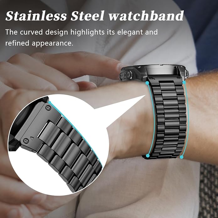 22mm Stainless Steel Metal Band Compatible with Garmin Fenix 8 Pro tactix 8 47mm/E/7/6/pro/5/Plus,Quick-fit Watch Strap for quatix 8 47mm 7/Pro/6/Forerunner 970/965/955/Descent G2 G1 Solar