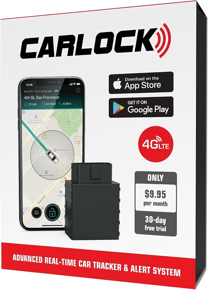 CARLOCK Anti Theft Car Device - Real Time 4G Car Tracker & Car Alarm System. Comes with Device & Phone App. Tracks Your Car in Real Time & Notifies You Immediately of Suspicious Behavior.OBD Plug&Play