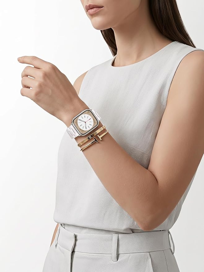V-MORO Resin Band Compatible with Apple Watch Bands Series 11/10/9/8/7 Fashion Jewelry Lightweight Bracelet 42mm/41mm/40mm/38mm for iWatch 6/5/4/3/2/1/SE with Starlight Buckle Women Men(Starlight)