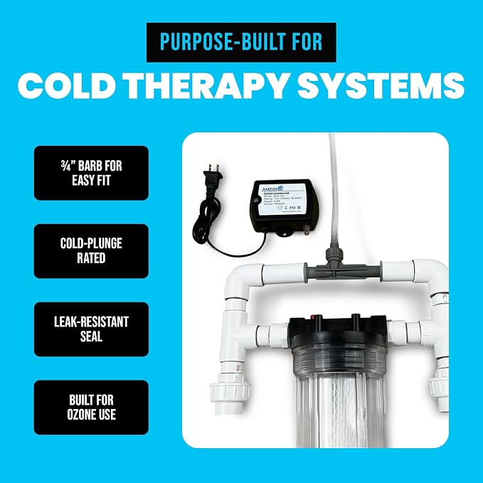 Cold Plunge Ozone Generator Bundle, Ambohr SPA-124 Ozone Generator & Ozone Barbed Venturi Injector for Cold Plunge, Ice Bath and Hot Tubs