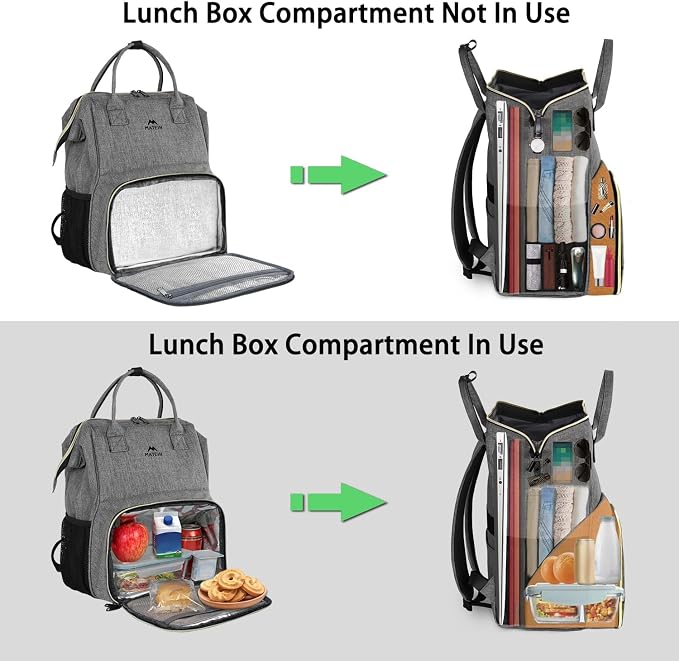 MATEIN Lunch Backpack for Women, 15.6 Inch Laptop Backpack with Lunch Compartment, Lightweight Work Backpacks for Teacher Nurse, Insulated Cooler Lunchbox Food Bag Meal Prep Bag for Picnics College