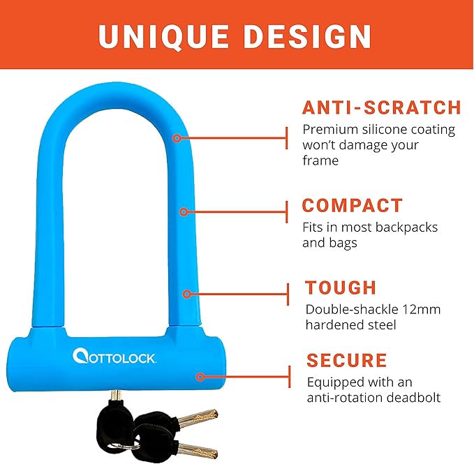 OTTOLOCK Sidekick Compact U-Lock – Lightweight Anti-Theft Bike Lock for Road, Mountain & Electric Bikes with Keys
