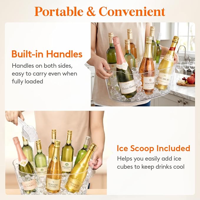Lifewit 13L Ice Bucket for Parties 2 Pcs, Large Beverage Tub with Scoop, Drink Cooler for Dirty Soda Bar, Portable Champagne/Wine/Beer/Juice Table Chiller for Outdoor Bar & Mimosa Bar Supplies