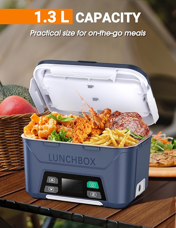 Docusvect Rechargeable Heated Lunch Box for Men, 1.3L Cordless Electric Lunch Box for Adults with Smart Scheduled Heating, Portable Food Warmer with Complete Accessories