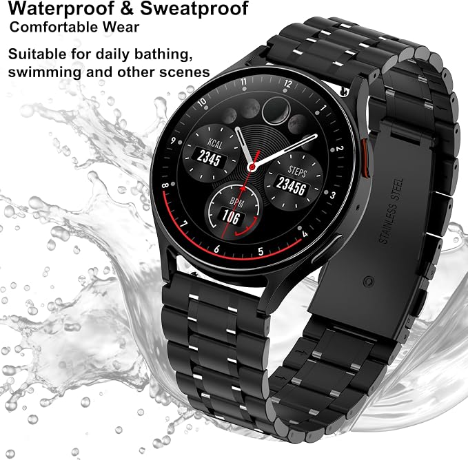 SUPLINK Compatible with Samsung Galaxy Watch 7 6 5 4 Band 44mm 40mm/5 Pro 45mm/Galaxy Watch 6 4 Classic Bands 43mm 47mm 46mm 42mm/Active Women,20mm Stainless Steel Metal Replacement Strap Black