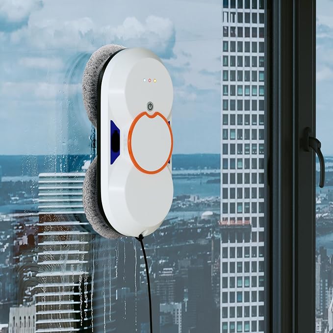 Smart Window Cleaning Robot - 5600Pa Suction Power, Double Ultrasonic Spray, 2 30ml Tanks, Smart Navigation, Anti-Drop, Remote Control, 3 Cleaning Modes for High Window Tile Mirror Glass Door