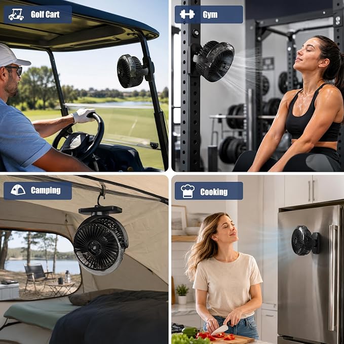 Magnetic Cruise Ship Approved Fan, 12000mAh Battery Golf Cart Fan with Power Bank Function, Cold Mist Spray, LED Lights, Timer, Travel Fan for Golf Cart, Camping, Cruise Must Haves Essentials 2026