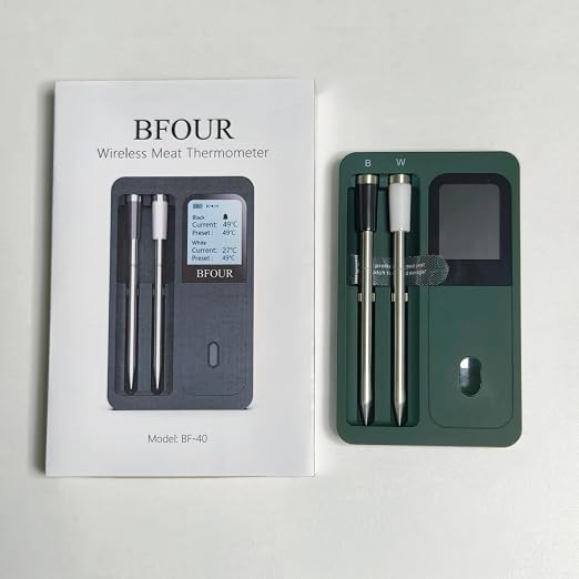 BFOUR Wireless Meat Thermometer with 2 Probes, 328FT Bluetooth Grill Meat Thermometer Digital Wireless with LCD Screen for Grilling and Smoker BBQ Oven Grill