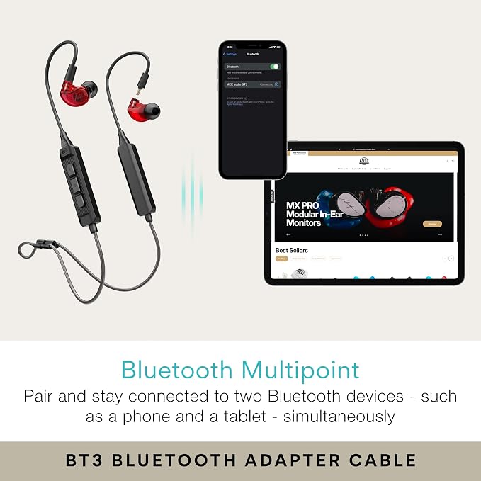 MEE audio M6 PRO Musicians' in-Ear Monitors Wired + Wireless Combo Pack: Includes IEMs, 2 Audio Cables and BT3 Hi-Res Bluetooth Audio Adapter w/aptX, LDAC, Auracast Support, & Built-in Headset (Red)