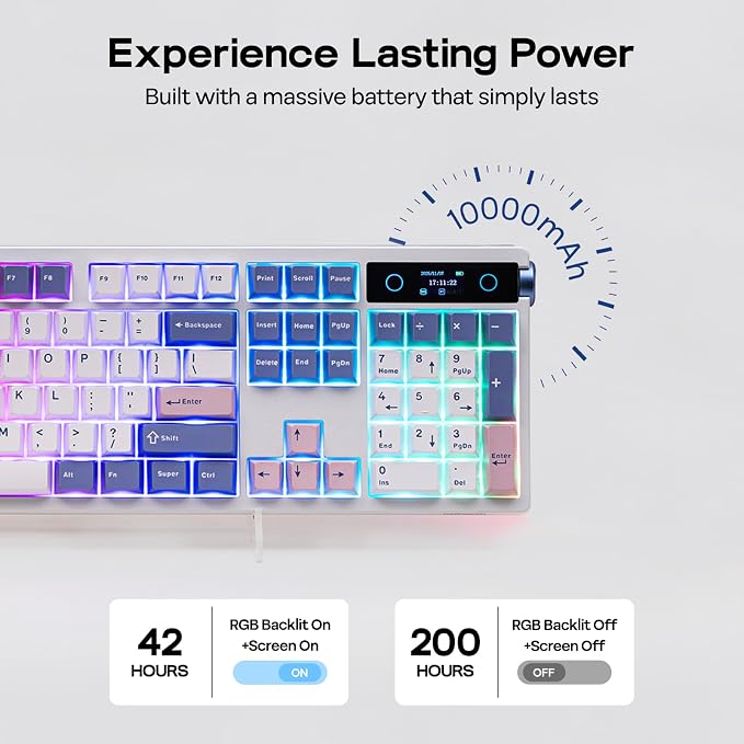 EPOMAKER TH108 PRO Full Size Mechanical Keyboard with Screen & Knob, Wireless Gaming Keyboard with 10000mAh, Creamy Gasket, Hot Swap, Custom Driver, RGB Backlight (White, Creamy Jade)